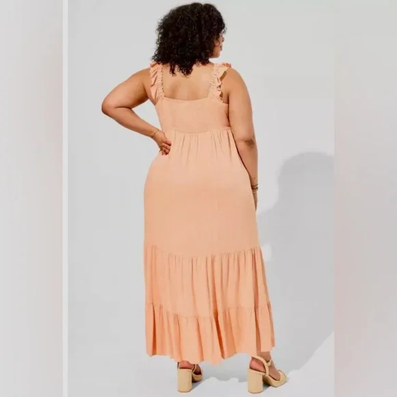 Torrid Peach Rayon Slub Ruffle Strap Tiered Maxi Dress - Size 2X - 18-20 - NWOT! - Picture 2 of 10